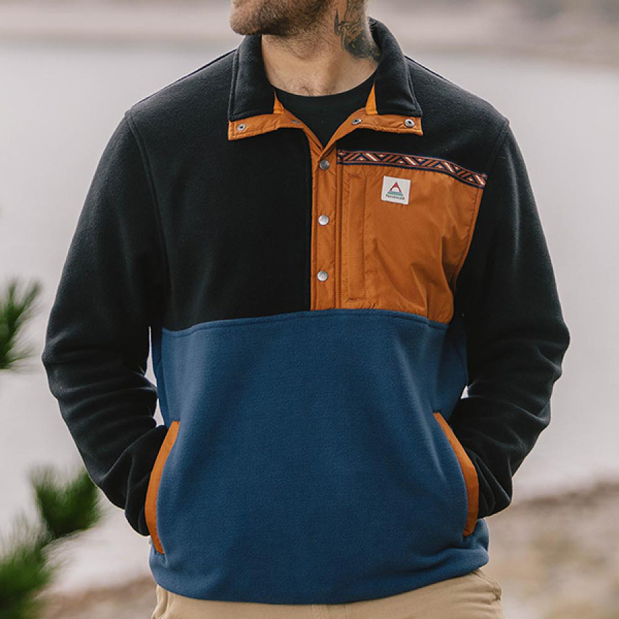 Men's Henley Fleece Sweatshirt Vintage Contrast Ethnic Pattern Adrift Recycled Polar Fleece Coat
Men's Henley Fleece Sweatshirt Vintage Contrast Ethnic Pattern Adrift Recycled Polar Fleece Coat