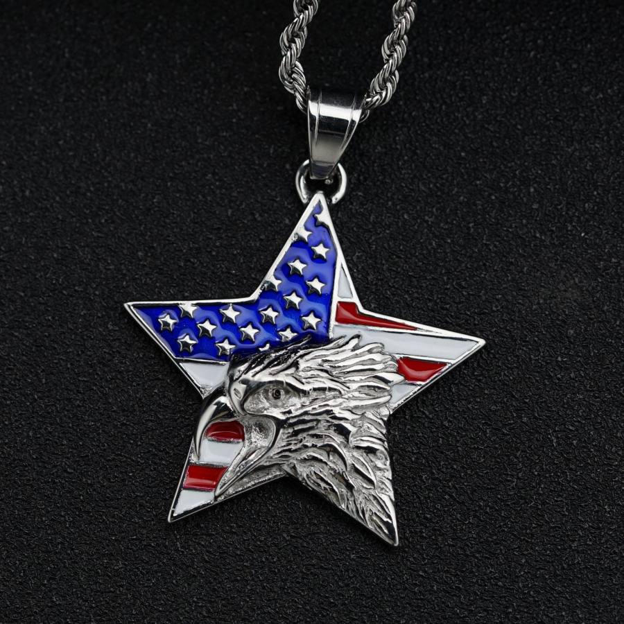 Stainless Steel Painted Rhinestone American Flag Eagle Pentacle Pendant (No Necklace)
Stainless Steel Painted Rhinestone American Flag Eagle Pentacle Pendant (No Necklace)