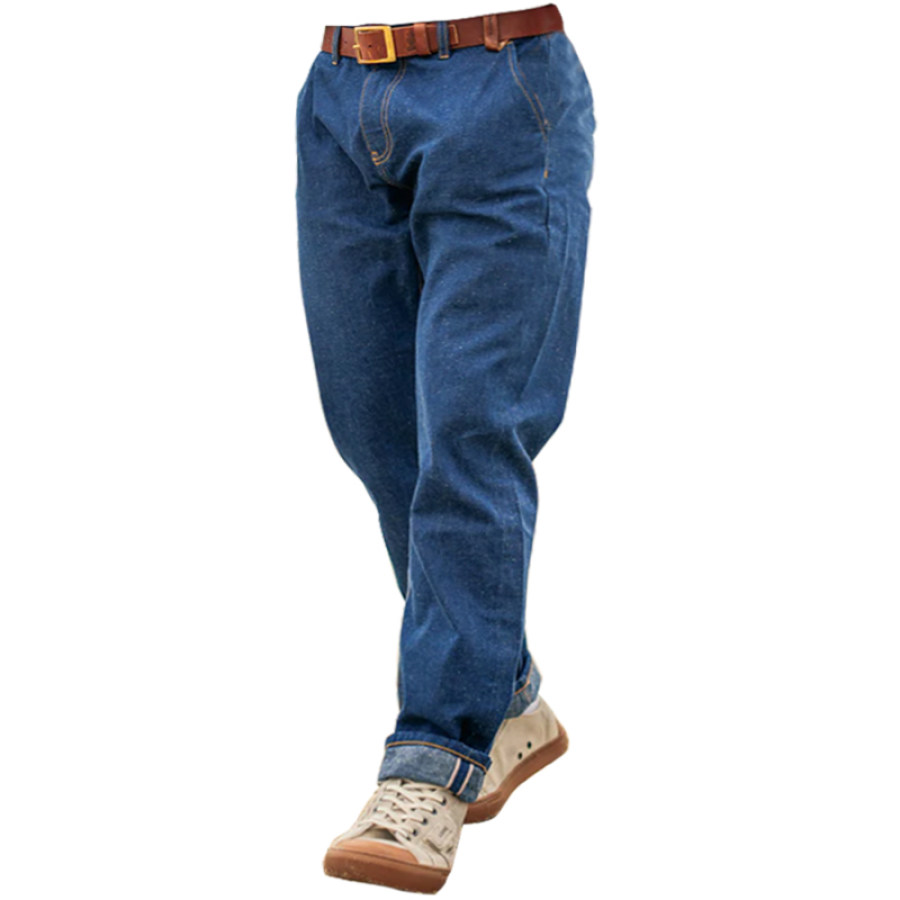 Pantaloni Larghi Da Uomo Abbigliamento Da Lavoro Retrò Pantaloni Casual In Denim Per Tutti I Giorni Blu