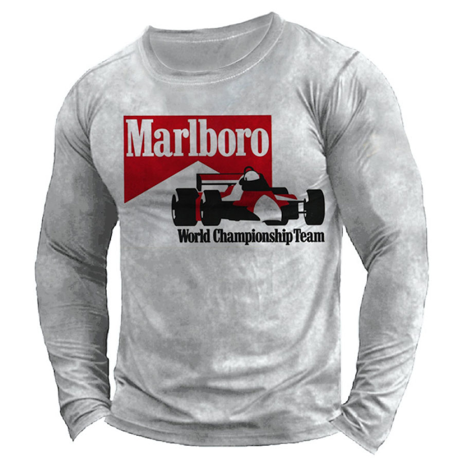Men's Long-sleeved T-shirt Retro Formula Racing Print Bottoming Casual Pullover