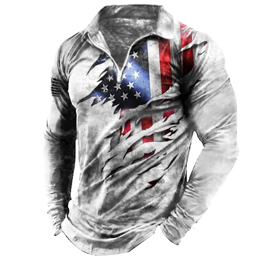 Men's Tactical T-Shirt Vintage Wash Water American Flag Print Zip Lapel Long Sleeve Top 
Men's Tactical T-Shirt Vintage Wash Water American Flag Print Zip Lapel Long Sleeve Top