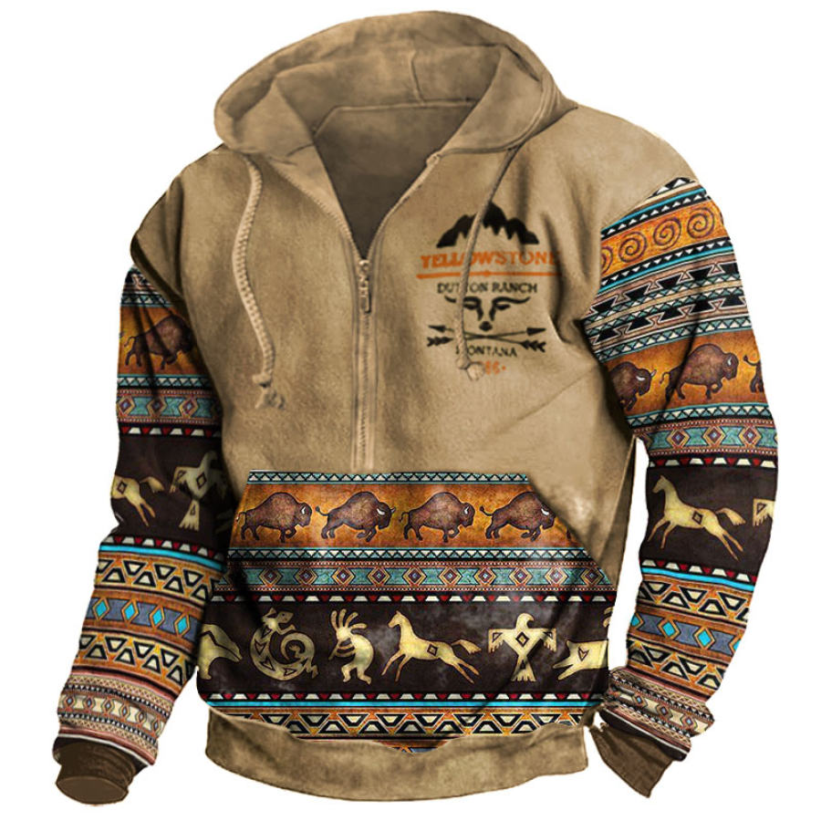 Men's Half Zip Hoodie Vintage West Yellowstone Ethnic Print Pocket Casual Sweatshirt
Men's Half Zip Hoodie Vintage West Yellowstone Ethnic Print Pocket Casual Sweatshirt