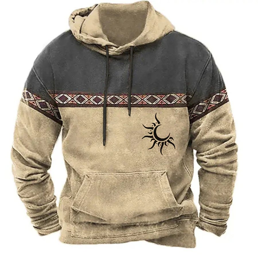 Men's Hoodie Color Block Graphic Print Boho Pocket Everyday Casual