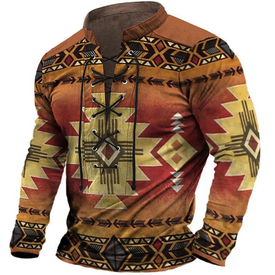 Men's T-Shirt Aztec Lace-Up Stand Collar Vintage Colorblock Long Sleeve Outdoor Daily Tops Orange
Men's T-Shirt Aztec Lace-Up Stand Collar Vintage Colorblock Long Sleeve Outdoor Daily Tops Orange
