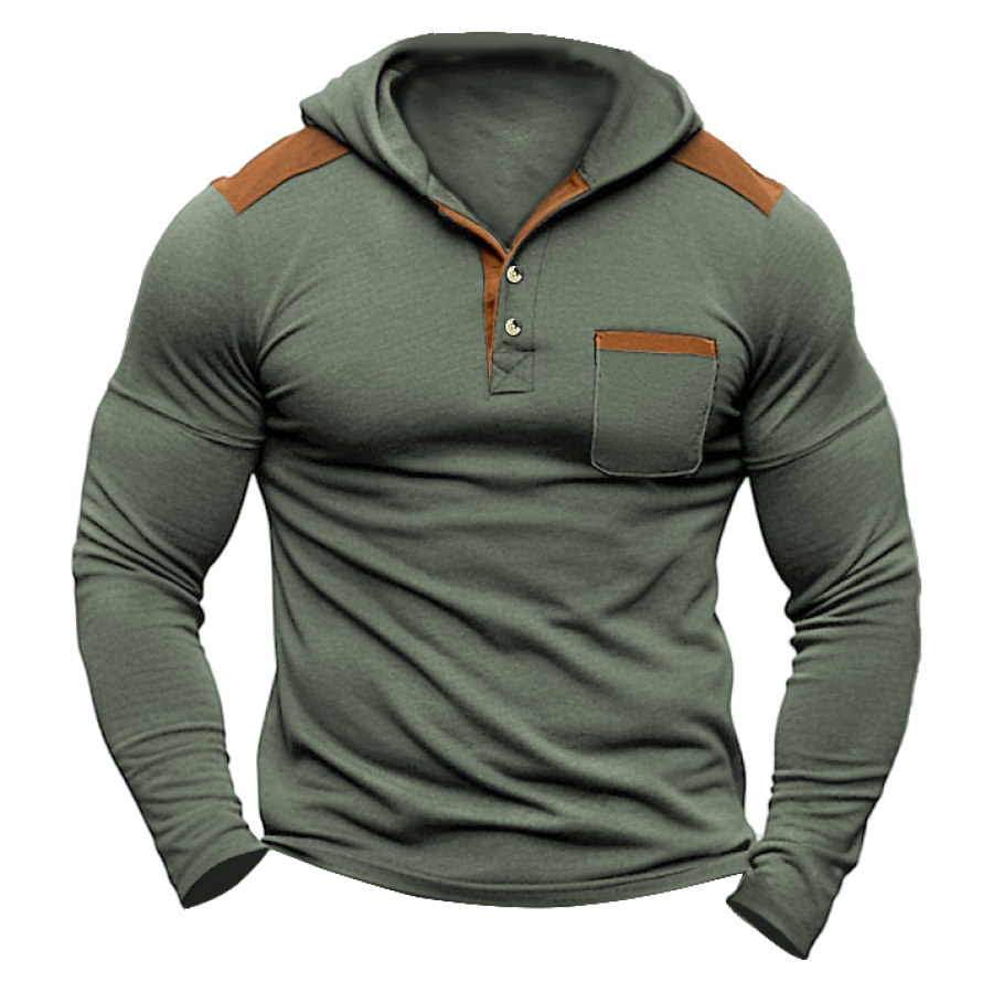 Men's T-Shirt Vintage Button Hooded Long Sleeve Pocket Colorblock Outdoor Tactical Daily Tops Army Green
Men's T-Shirt Vintage Button Hooded Long Sleeve Pocket Colorblock Outdoor Tactical Daily Tops Army Green