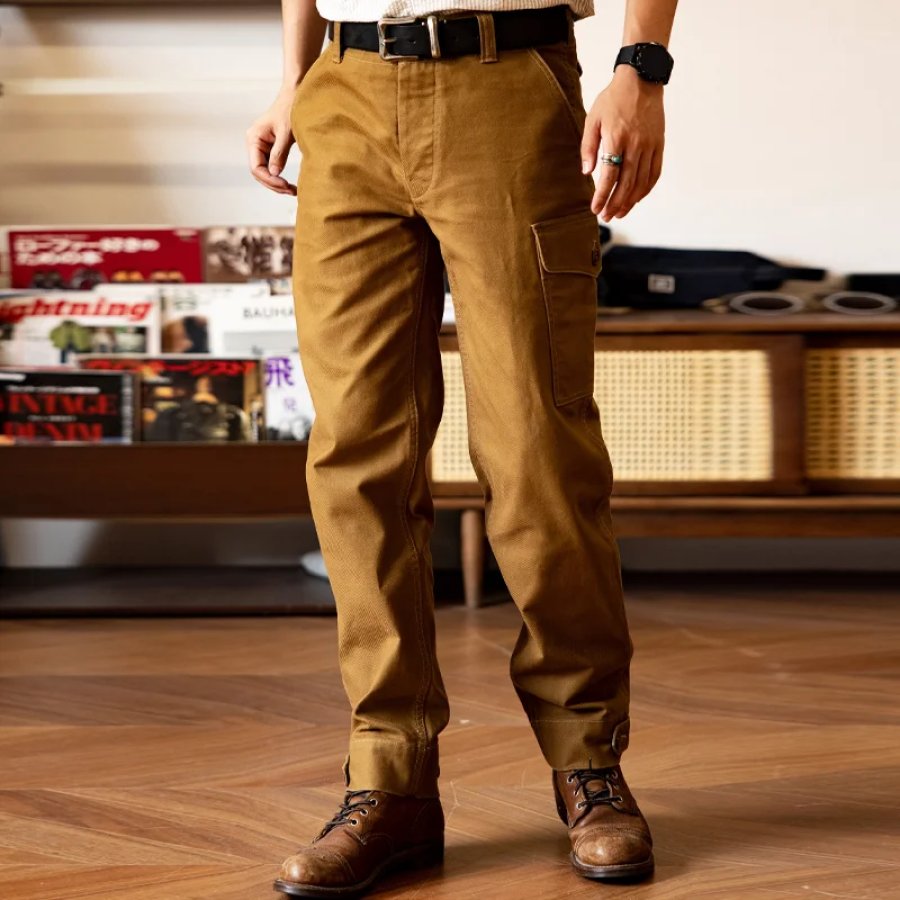 Pantalones Cargo Casuales Para Hombre Pantalones De Pierna Recta Retro Estilo Americano