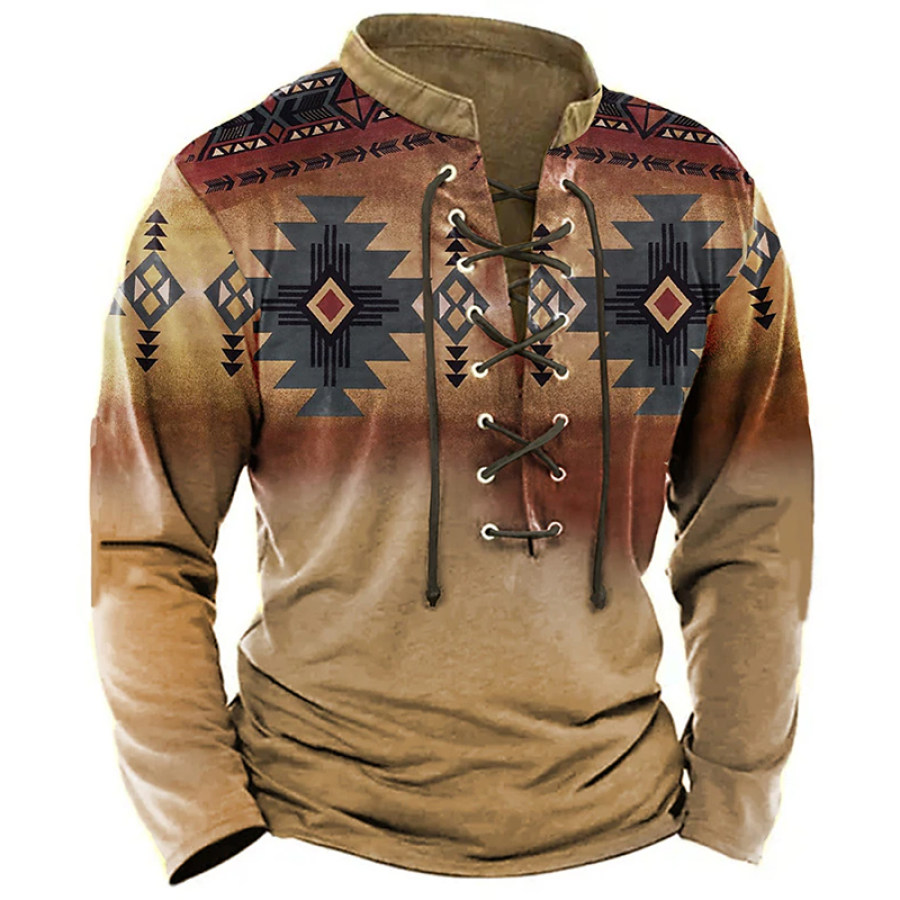 Camisa Henley Informal Estampada Para Uso Diario Al Aire Libre Para Hombre