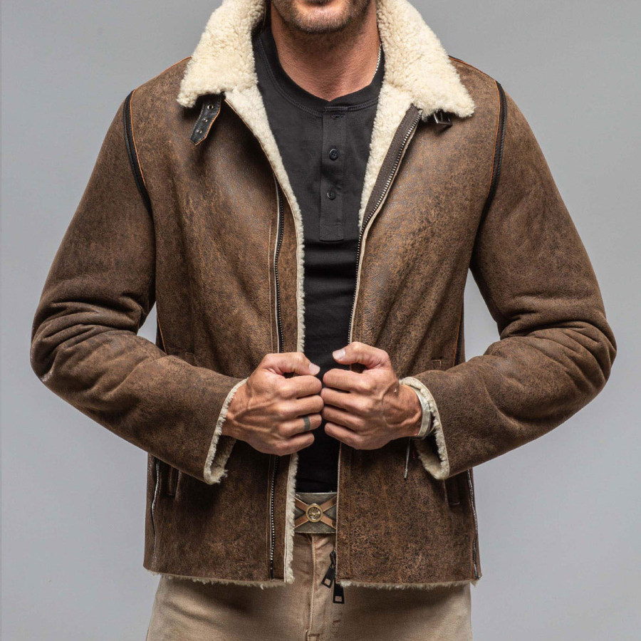 Jaqueta Masculina Casual De Pele E Lã De Veado Para Exterior