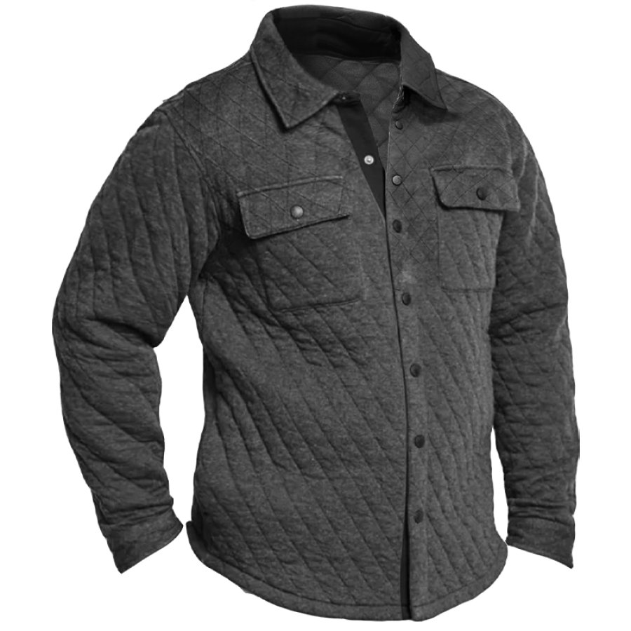 

Men's Quilted Shirt Vintage Jacket Long Sleeve Snap Button Down Shirts With Flap Pockets