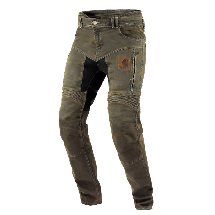 

Мужские винтажные брюки-карго с мытым принтом ржаво-коричневые тактические мотоциклетные брюки на молнии