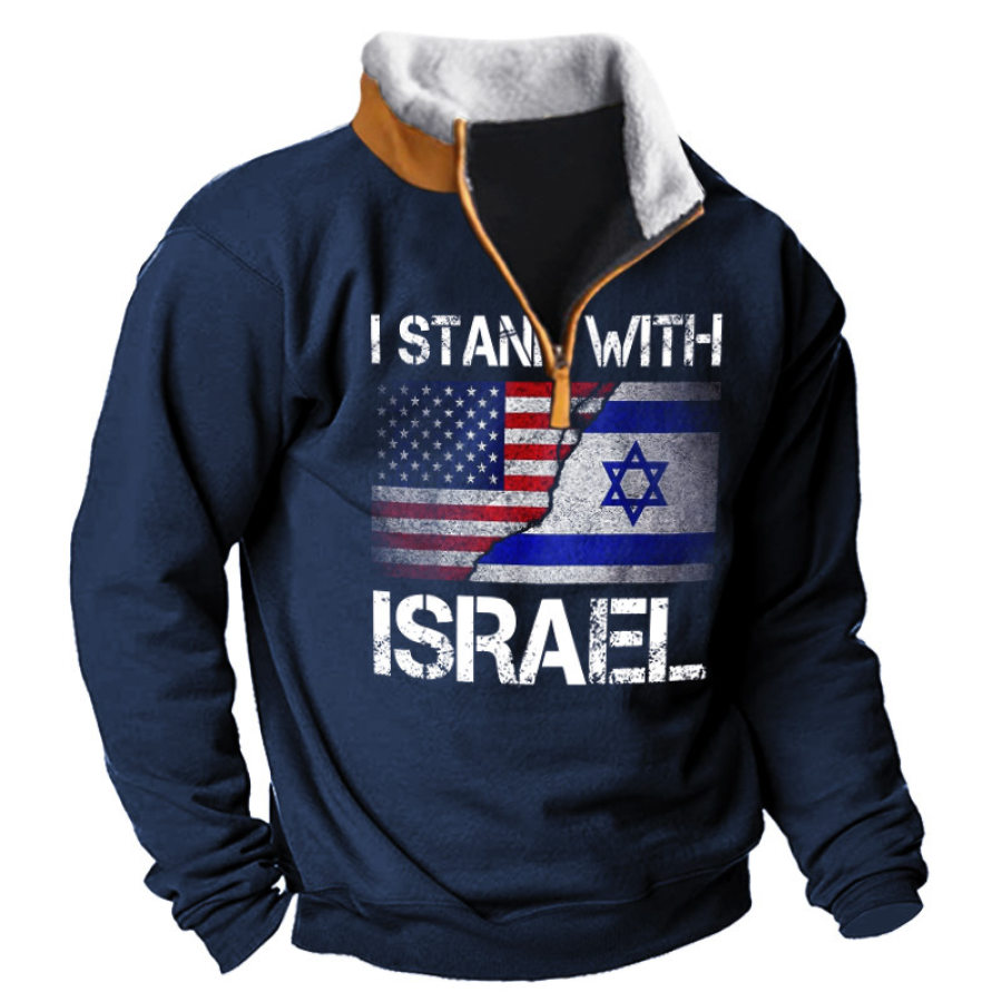Sudadera Con Capucha Y Media Cremallera Para Hombre Bandera Estadounidense I Stand With Israel