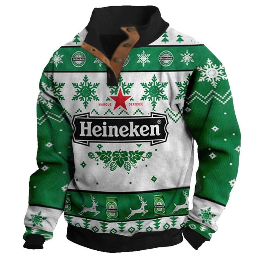 Sudadera Navideña Fea Para Hombre Botones De Cerveza Heineken Tops Diarios
