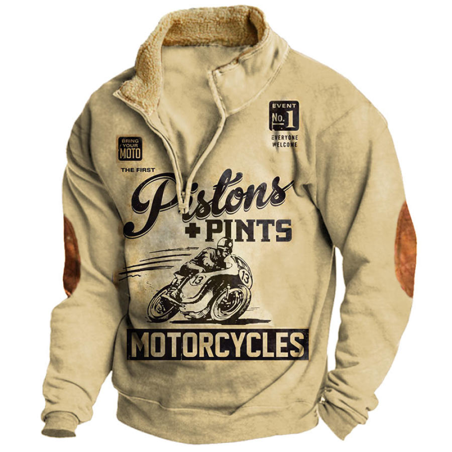 Sudadera De Terciopelo Con Cuello Medio Abierto Para Hombre Carreras De Motos Retro