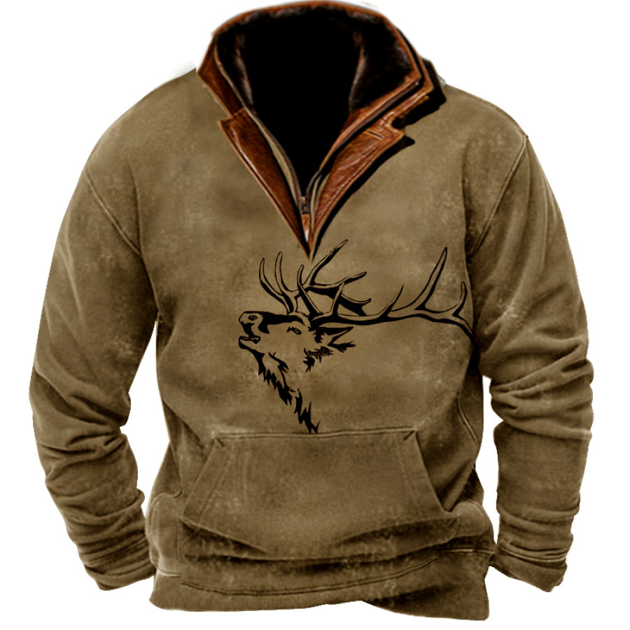 

Sudadera Con Cuello Tipo Polo De Gamuza Al Aire Libre De Alce Para Hombre Top Tipo Polo Con Mangas Raglán Y Estampado étnico