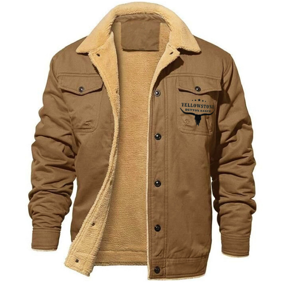 

Chaqueta Casual De Trabajo De Algodón Polar Con Estampado Retro Occidental De Yellowstone Para Hombre