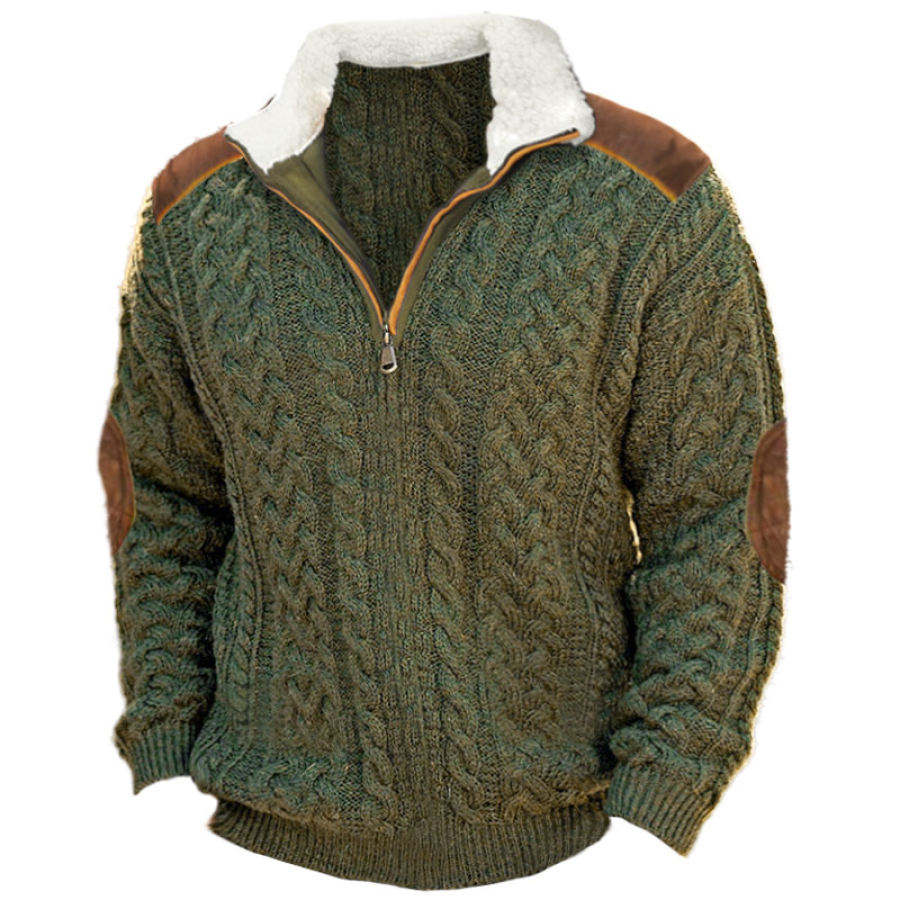 

Suéter Con Bloques De Color Para Hombre Forro Polar Retro Cuello Medio Abierto