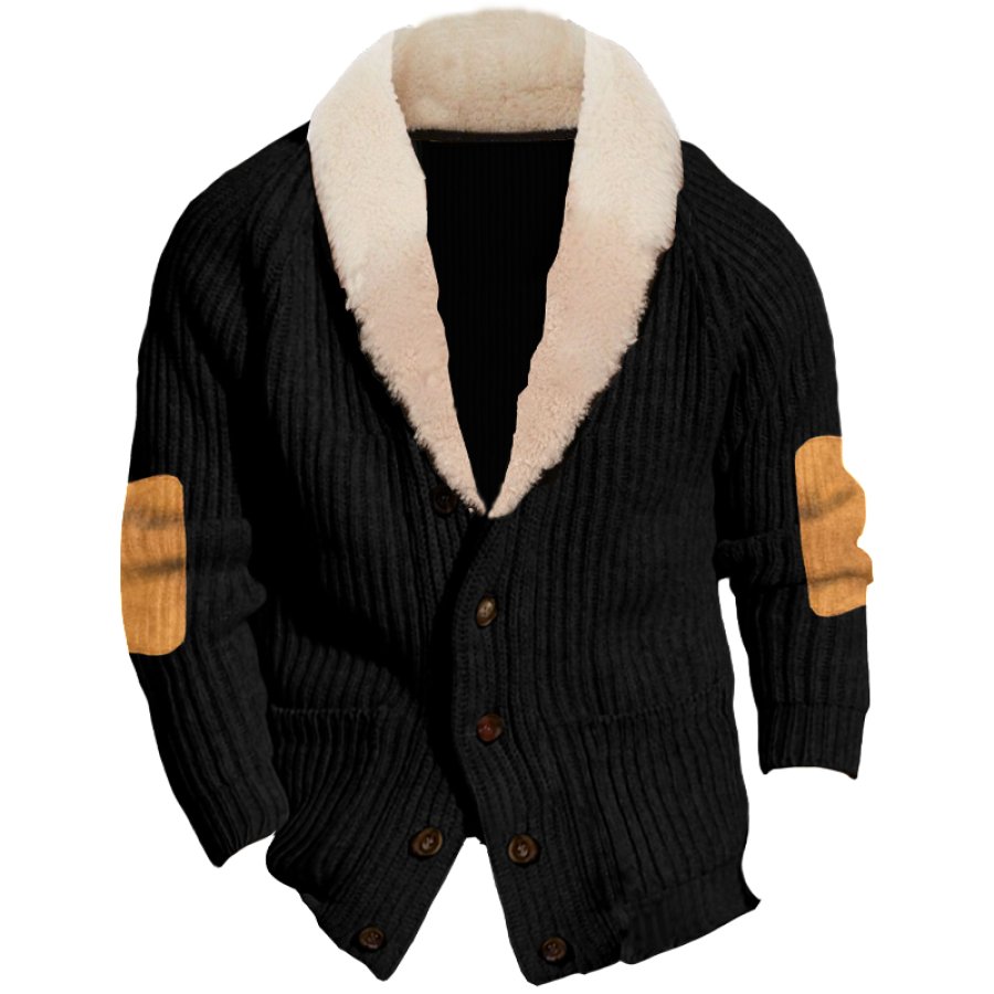 Men's Fleece Soft Touch Shawl Collar Colorblock Cardigan Sweater Jacket