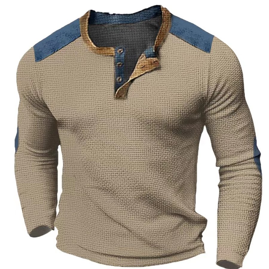 

Henley – Chemise En Tissu Gaufré Pour Hommes T-shirt Vintage Vêtements De Sport En Plein Air à Manches Longues