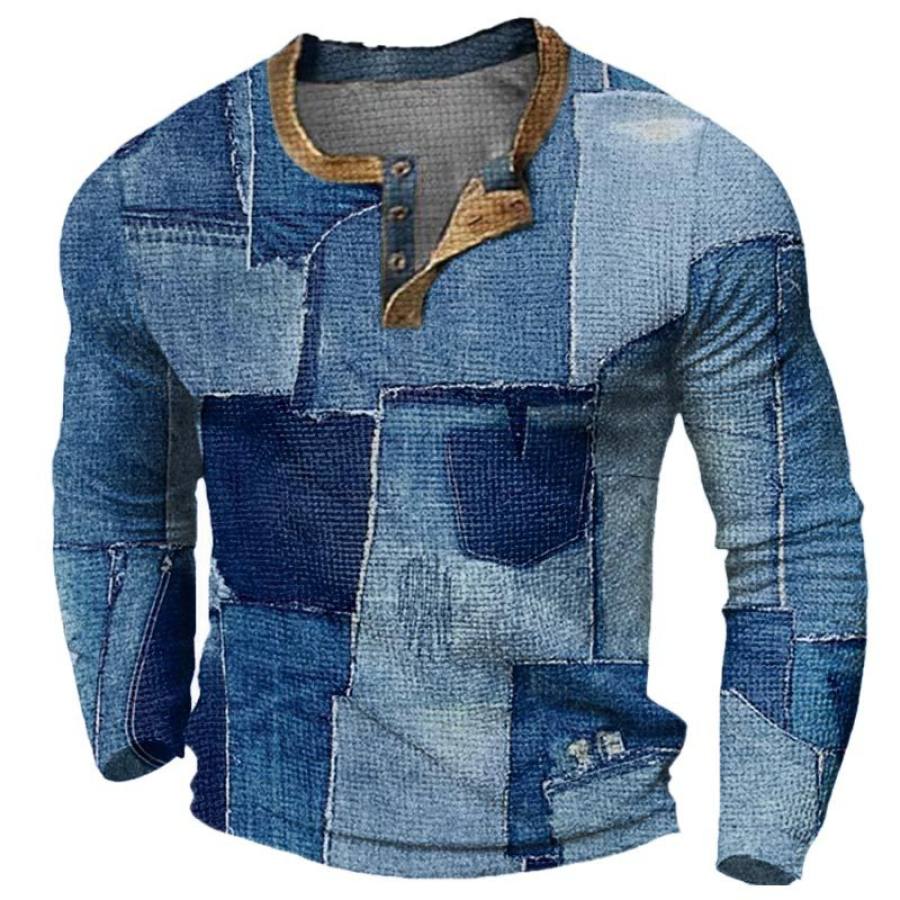 Men's Denim Patchwork Print Vintage Casual Henley Waffle T-Shirt Sports Outdoor Long Sleeve Top
Men's Denim Patchwork Print Vintage Casual Henley Waffle T-Shirt Sports Outdoor Long Sleeve Top