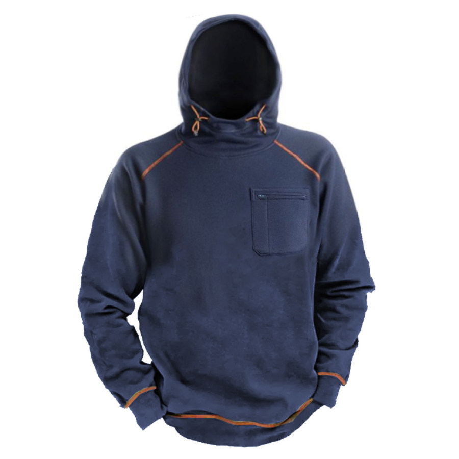 Tops Diarios En Contraste Con Bolsillo Con Cremallera Y Sudadera Con Capucha Para Hombre