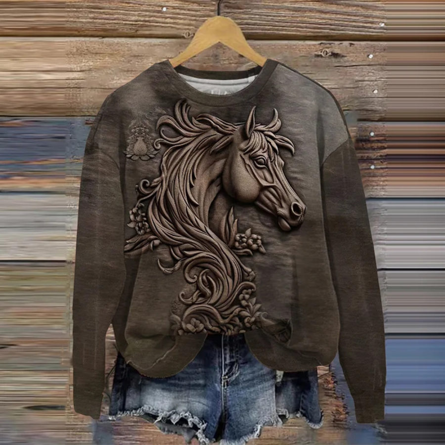 Men's Western Horse Art Print Raglan Sweatshirt