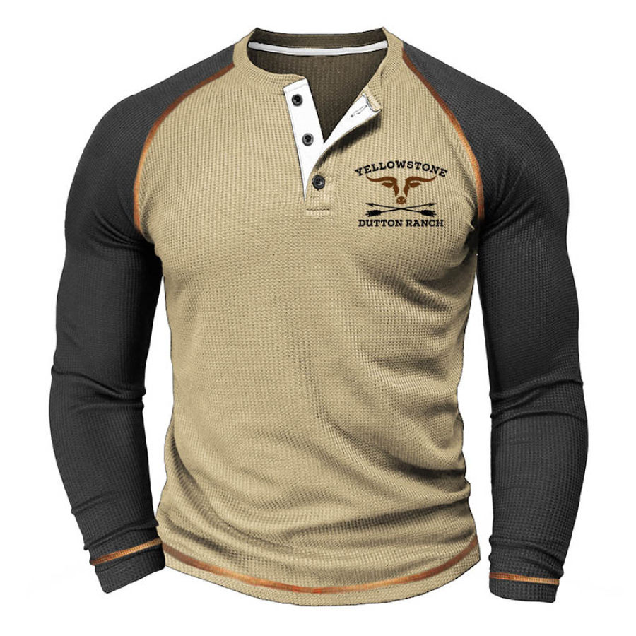 

T-shirt Pour Hommes Henley Yellowstone Waffle Vintage Contrast Color Outdoor Tops à Manches Longues