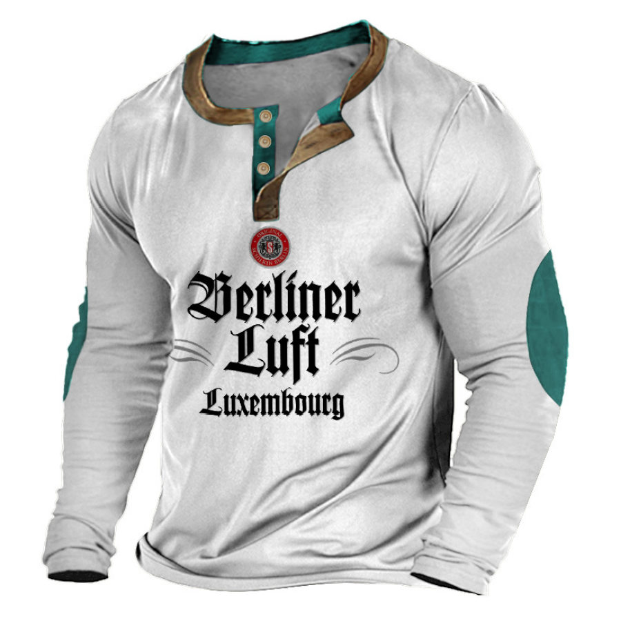 

T-Shirt Henley Pour Hommes Berliner Luft Luxembourg Bière Vintage Imprimé Bloc De Couleur Extérieur Manches Longues Hauts