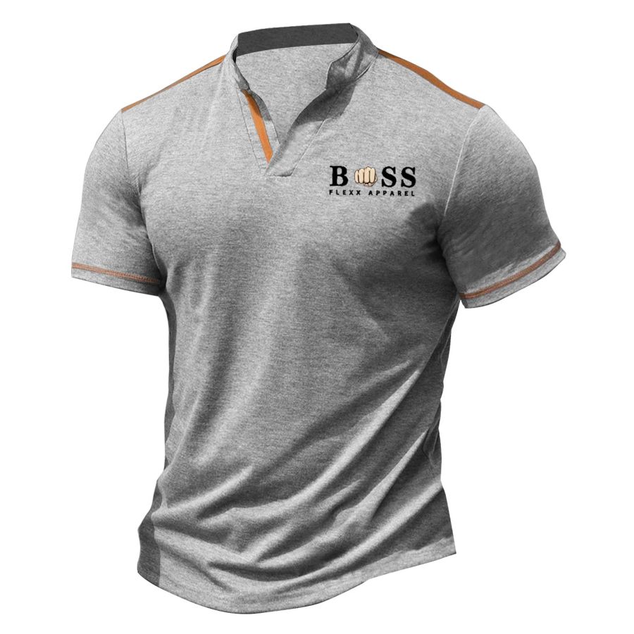 

Herren T-Shirt V-Ausschnitt Boss Vintage Outdoor Farbblock Kurzarm Sommer Alltag Tops