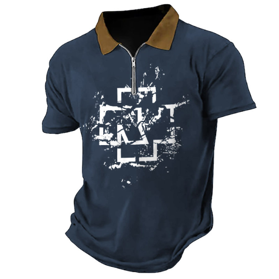 

Men's T-Shirt Polo Zipper Rammstein Rock Band Short Sleeve Contrast Color Summer Daily Tops