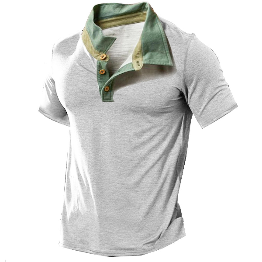 

Herren-Poloshirt In Kontrastfarbe Outdoor-Freizeit-Baumwoll-Kurzarm-T-Shirt