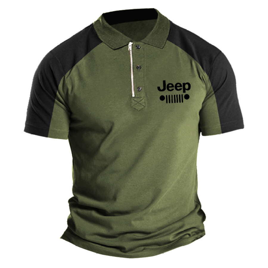 Camiseta Para Hombre Polo Cremallera Jeep Vintage Al Aire Libre Bloque De Color Manga Corta Verano Diario Tops