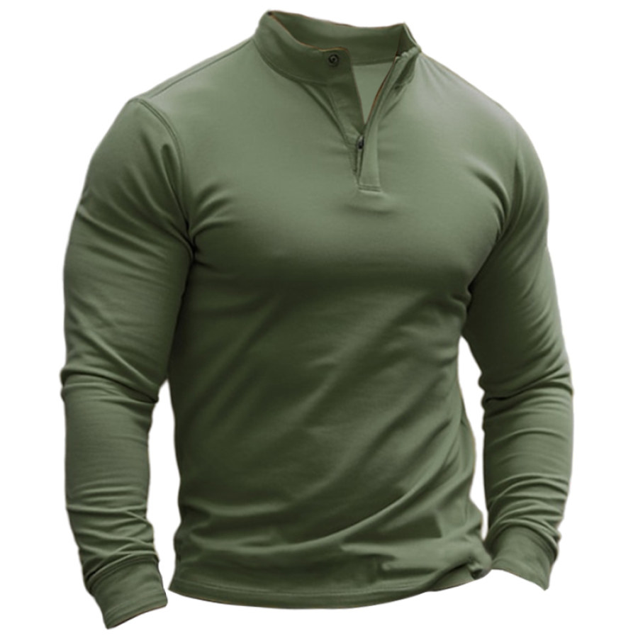 Herren Poloshirt Golf Casual Resort Stehkragen Langarm Einfarbiges T-Shirt
