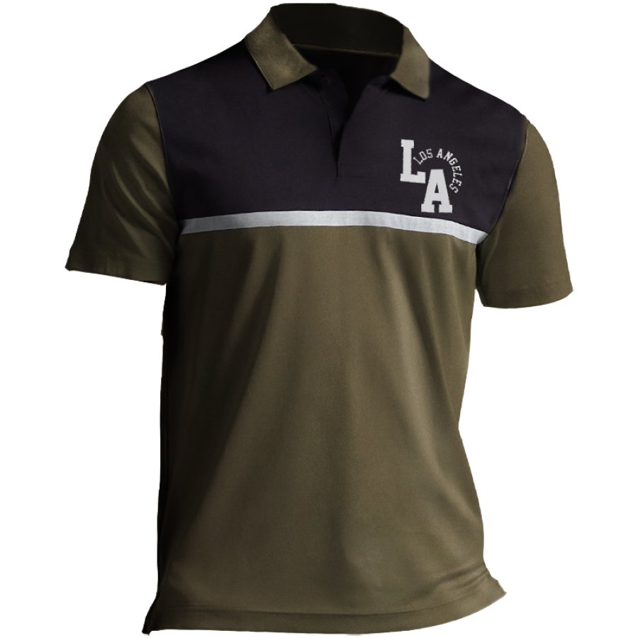Herren-Golf-Strand-Poloshirt Mit Retro-Farbblock-Los-Angeles-Print