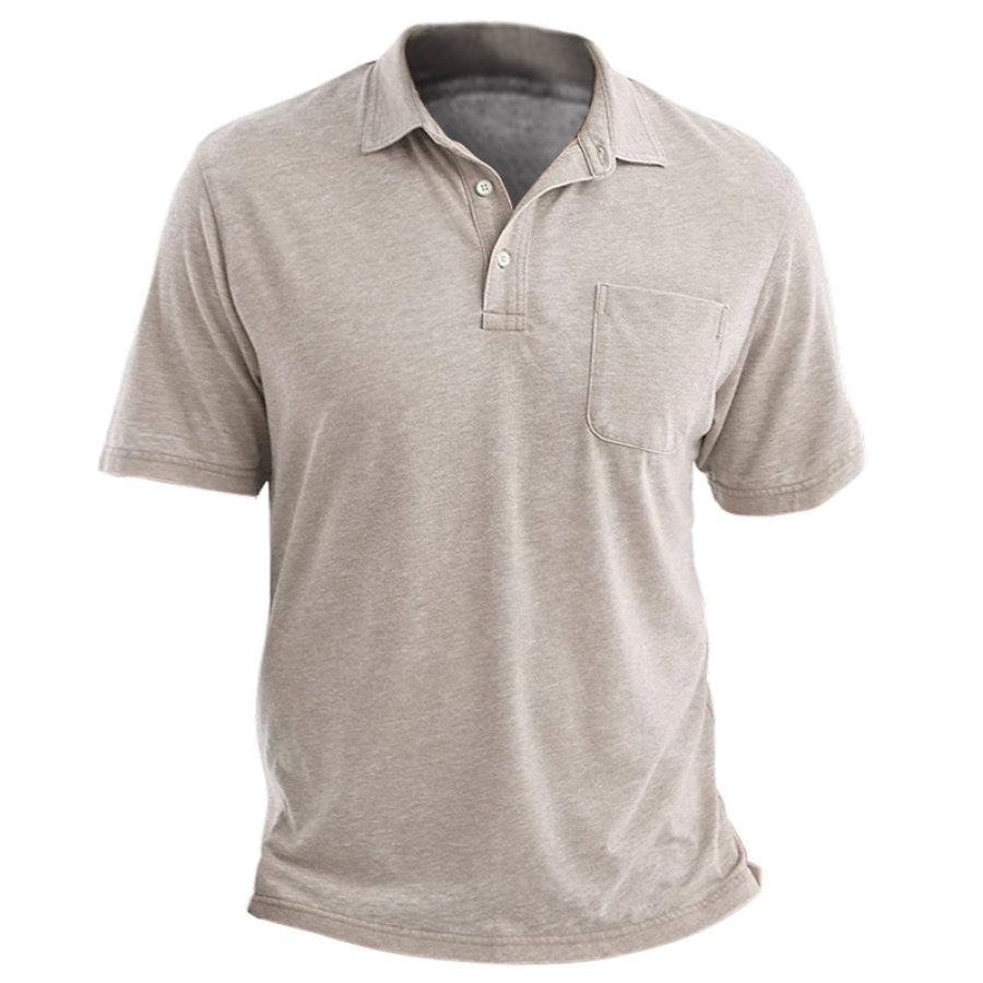 Einfarbiges Kurzarm-Poloshirt Für Herren Lässiges Taschenrevers-T-Shirt