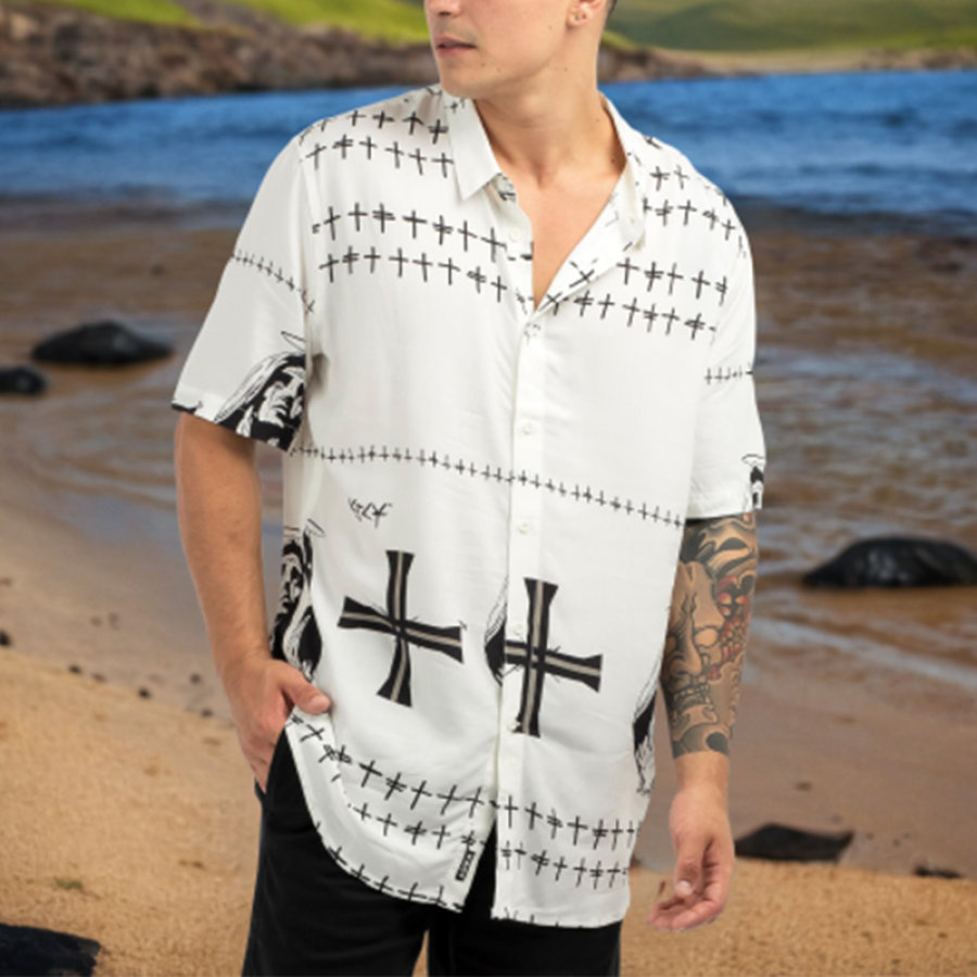 

Мужская повседневная рубашка с коротким рукавом с принтом Иисуса и пляжным отдыхом футболка