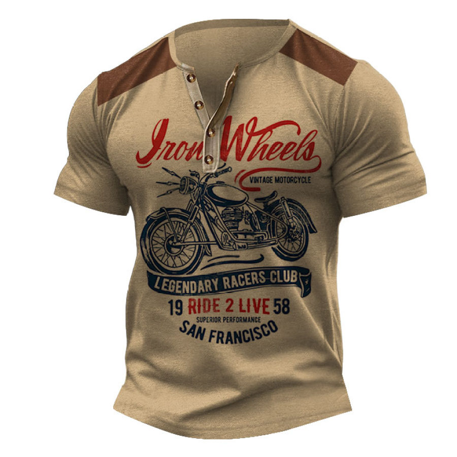 

Herren T-Shirt Henley Vintage Motorrad Farbblock Outdoor Kurzarm Sommer Alltag Tops