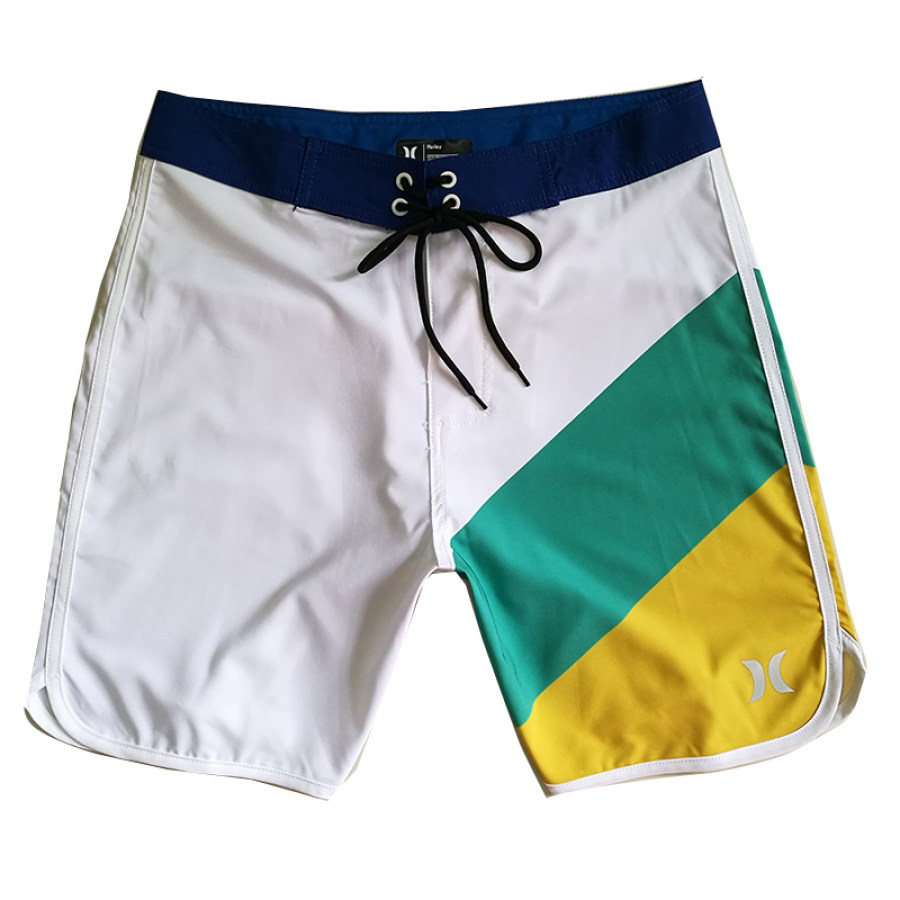 

Shorts De Playa De 18" Para Hombre Shorts De Surf Con Cordón Y Diseño De Bloques De Color