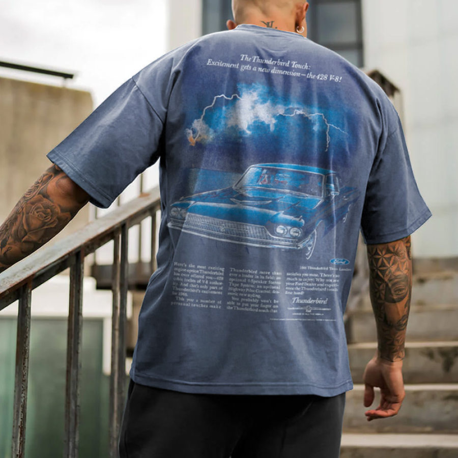 T-shirt Surdimensionné à Manches Courtes Retro Racing Pour Hommes