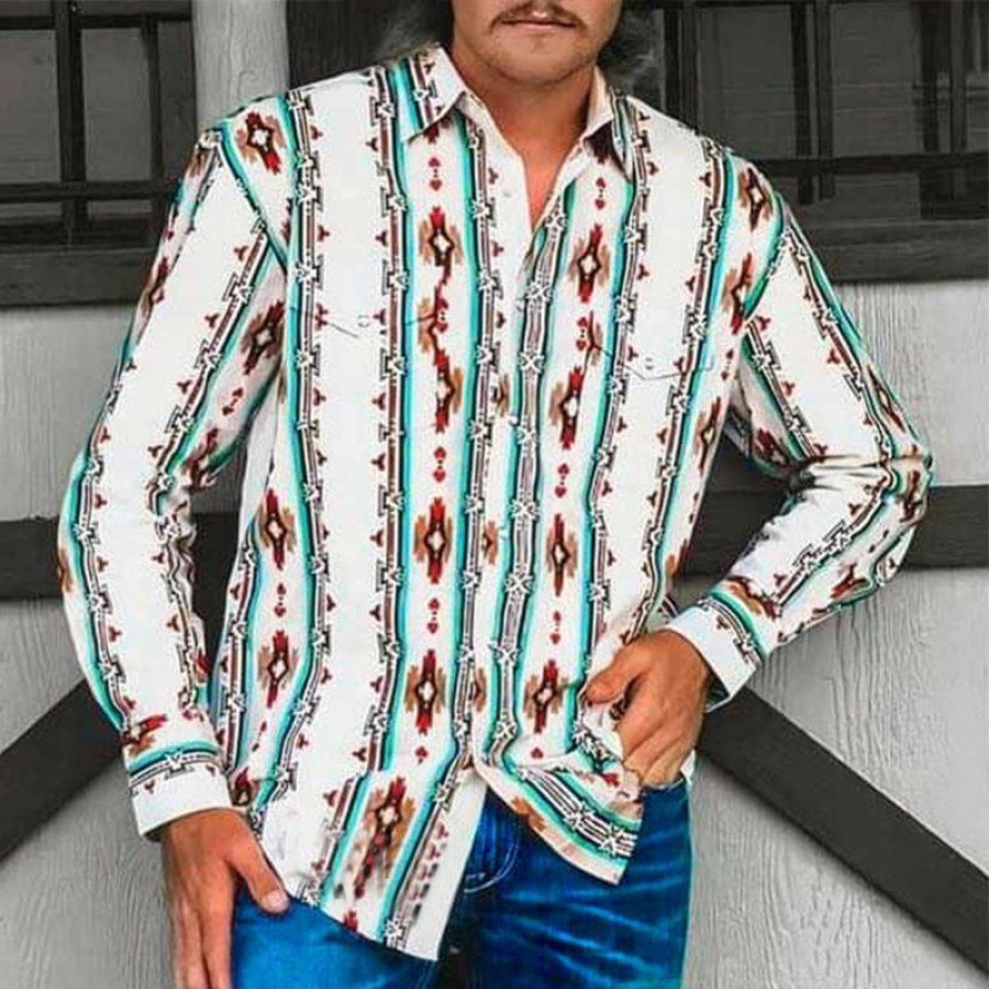 Amerikanisches Western-Denim-Retro-Hemd Mit Lässigem Musterdruck
