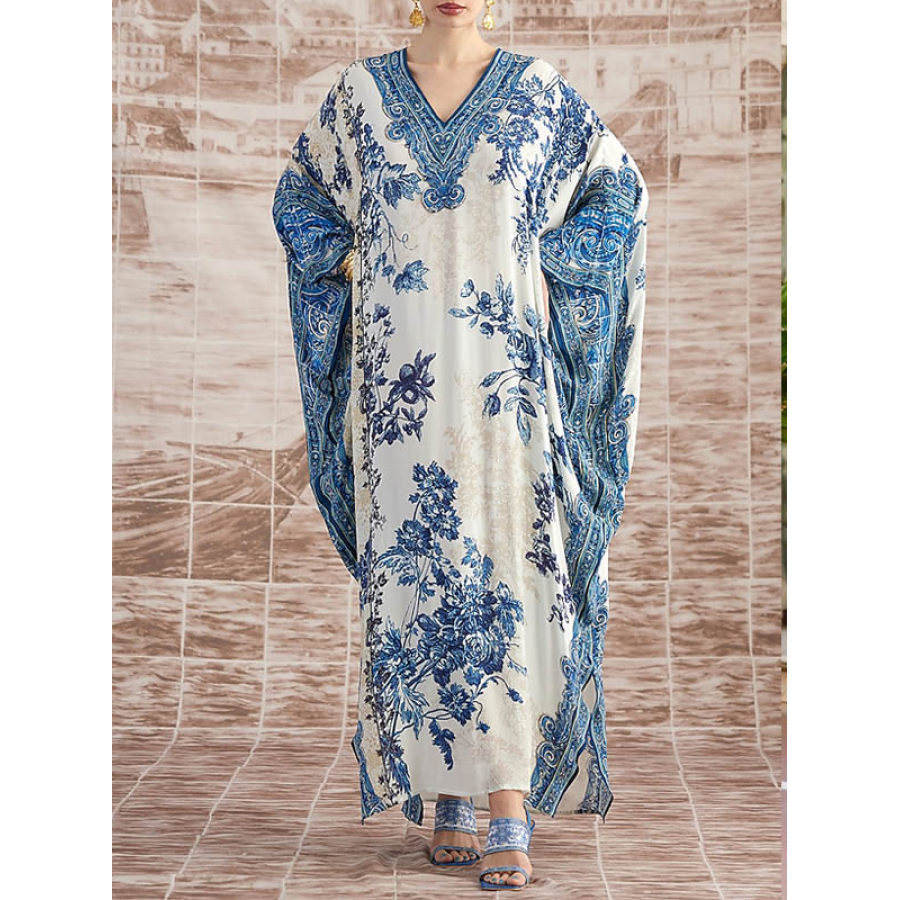 Vestido Tipo Bata Con Estampado De Flores De Algodón Para Mujer