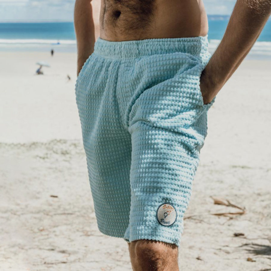

Pantalones Cortos Retro De Pana Tipo Gofre Para Hombre Pantalones Cortos De 5 Pulgadas Pantalones Cortos De Playa Para Surf Diario Casual Azul Claro