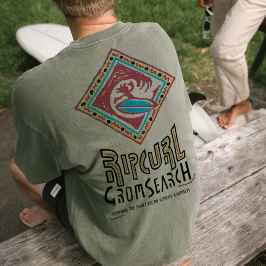 

Übergroßes Herren-Kurzarm-T-Shirt Mit Vintage-Surf-Print Für Den Strandurlaub