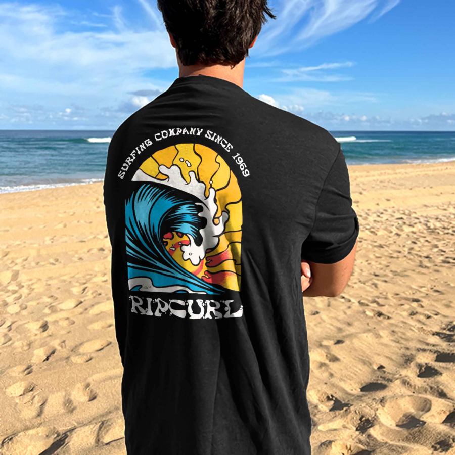 

Camiseta De Hombre Surf Wave Print Beach Daily Cuello Redondo Manga Corta Tops