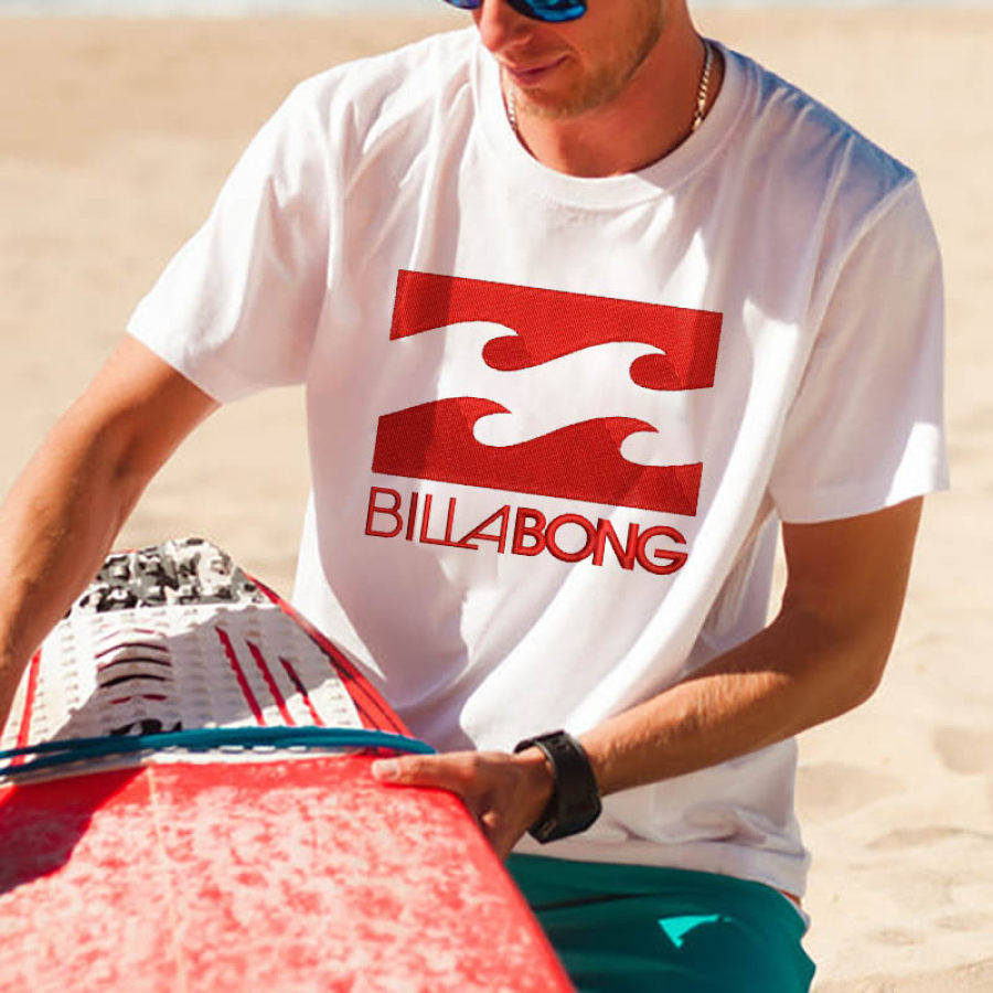 

Herren-T-Shirt Mit Surf-Stickerei Strand Alltag Rundhalsausschnitt Kurze Ärmel