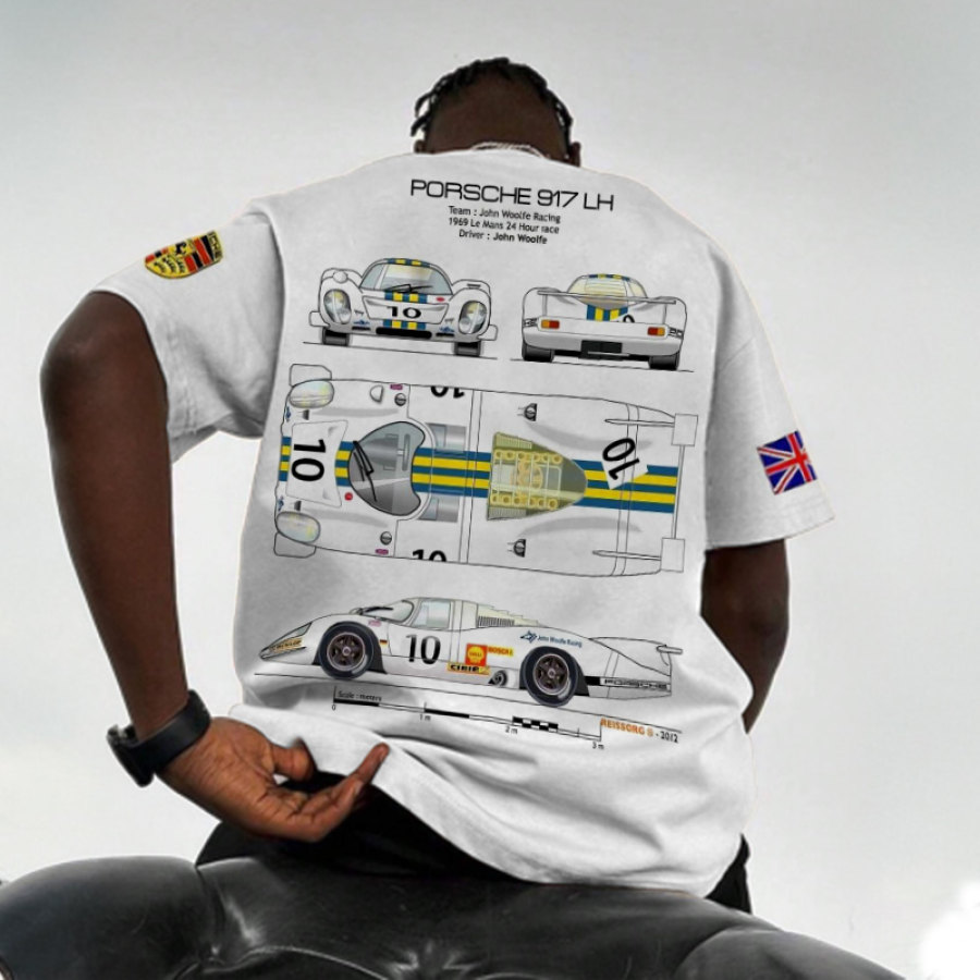 Übergroßes Herren-Kurzarm-T-Shirt Mit Racing-Print