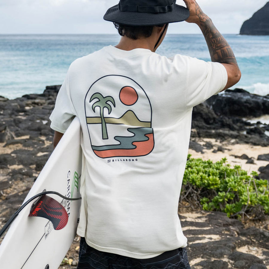 

Men's Vintage Tee Surf Sand Palm Tree Print Beach Short Sleeve T-Shirt