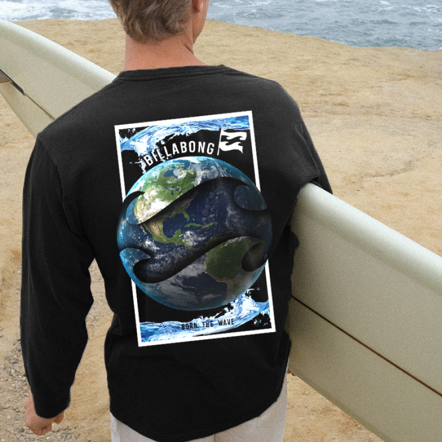 Langärmliges T-Shirt Mit Surf-Strand-Urlaub-Print Für Herren