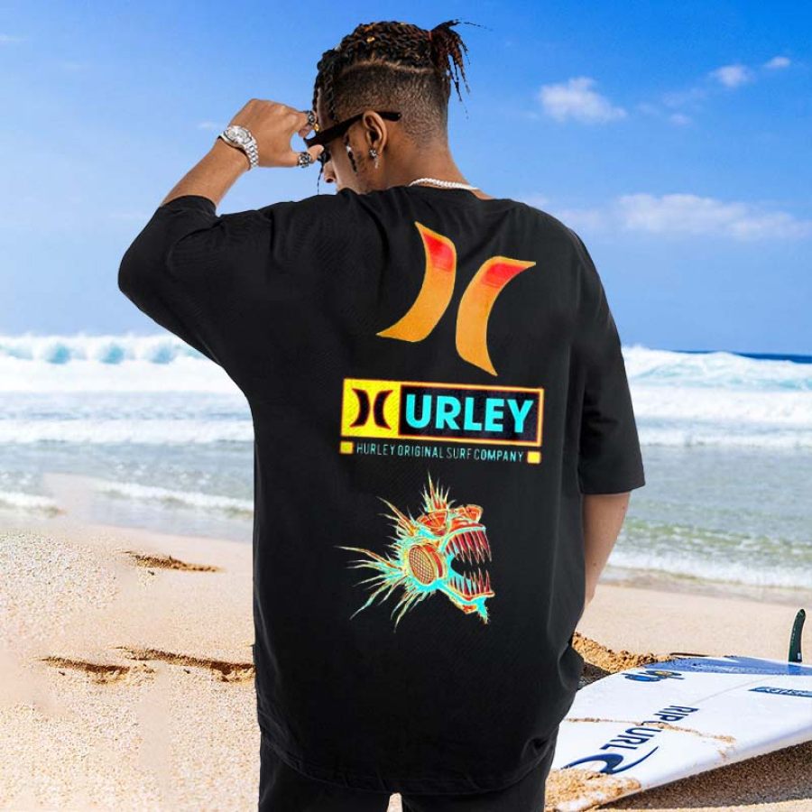 

T-Shirt Surdimensionné Pour Hommes Vintage Surf Hurley Imprimé Plage Manches Courtes T-Shirt Décontracté