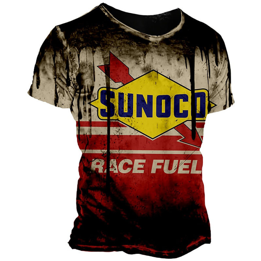 Men's Racing Motor Oil Print Daily Short Sleeve Crew Neck T-Shirt