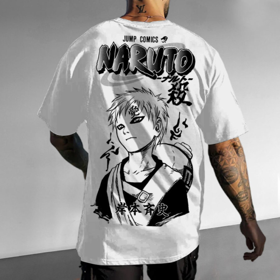 Men's T-Shirt Naruto Gaara Anime Print Daily Crew Neck Short Sleeve Tee